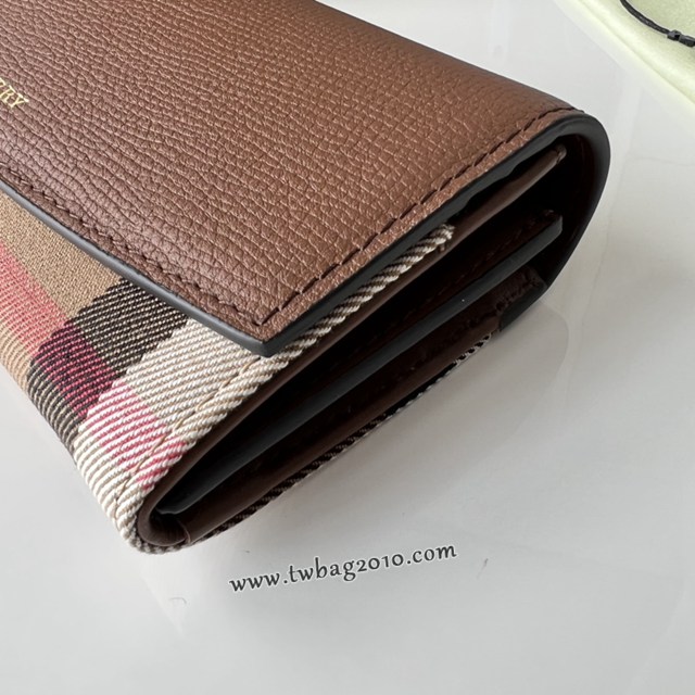 Burberry專門店新款格紋長錢包 巴寶莉小牛皮翻蓋女士錢包 yxb1405